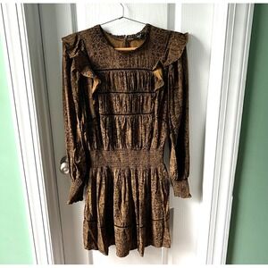 Rails Womens Dress Faren Sepia‎ Python Print Smocked Waist Festival Size M NWOT